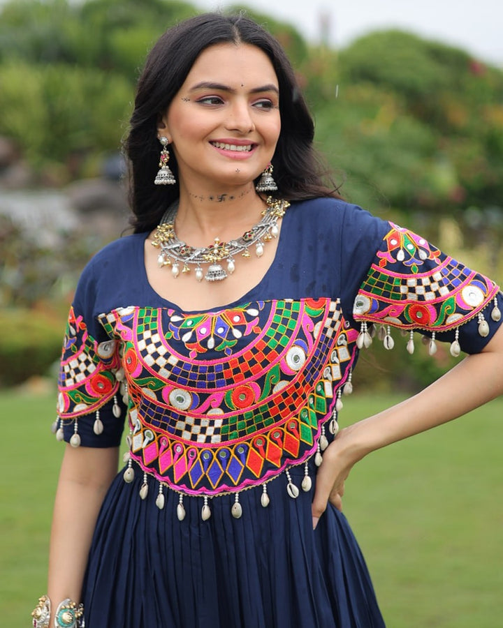 Navy Blue Radiance – Mirror Magic for Navratri