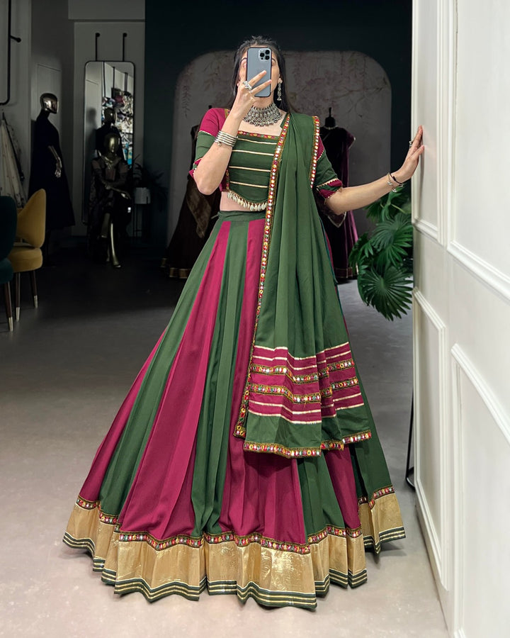 Dual Delight – Green & Magenta Navratri Lehenga