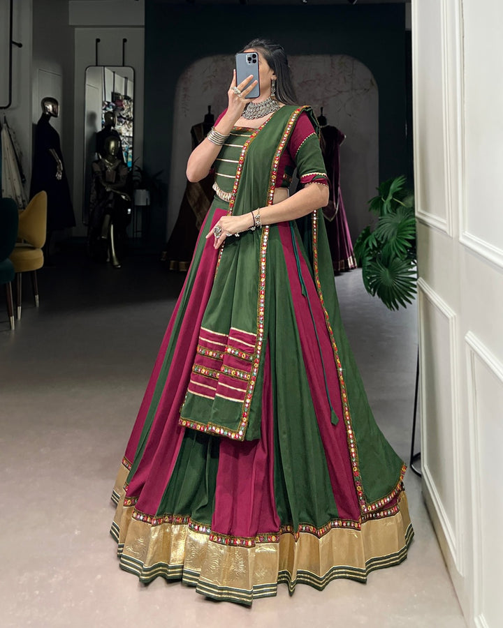 Dual Delight – Green & Magenta Navratri Lehenga