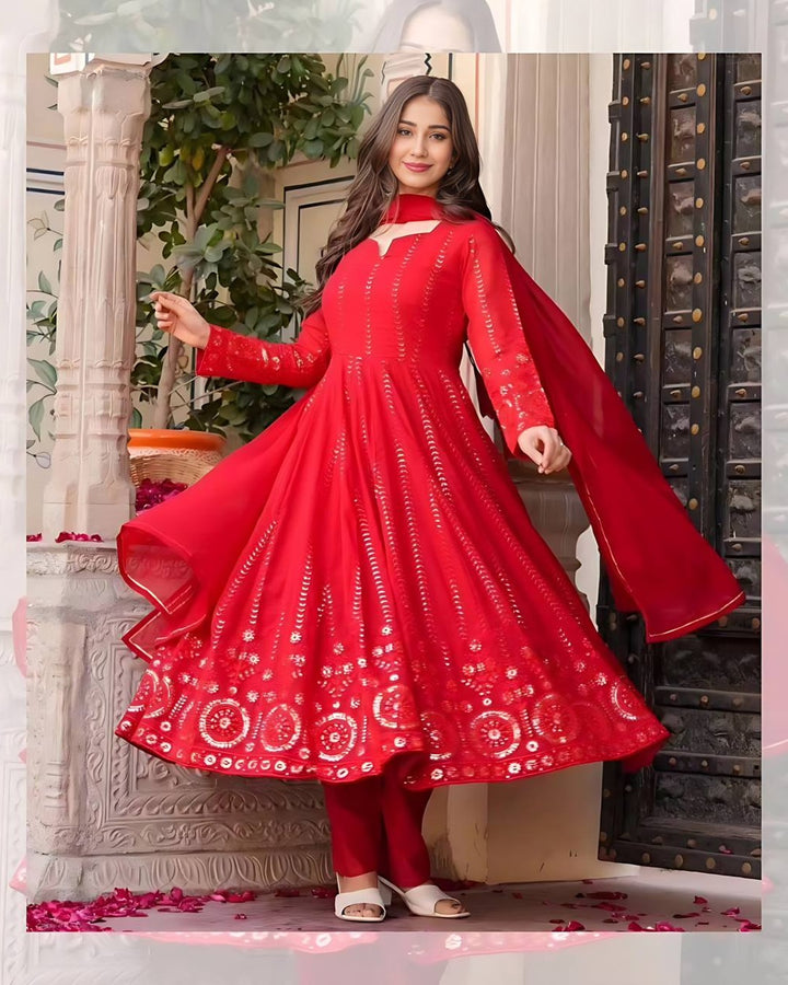 Designer Red Anarkali Suit