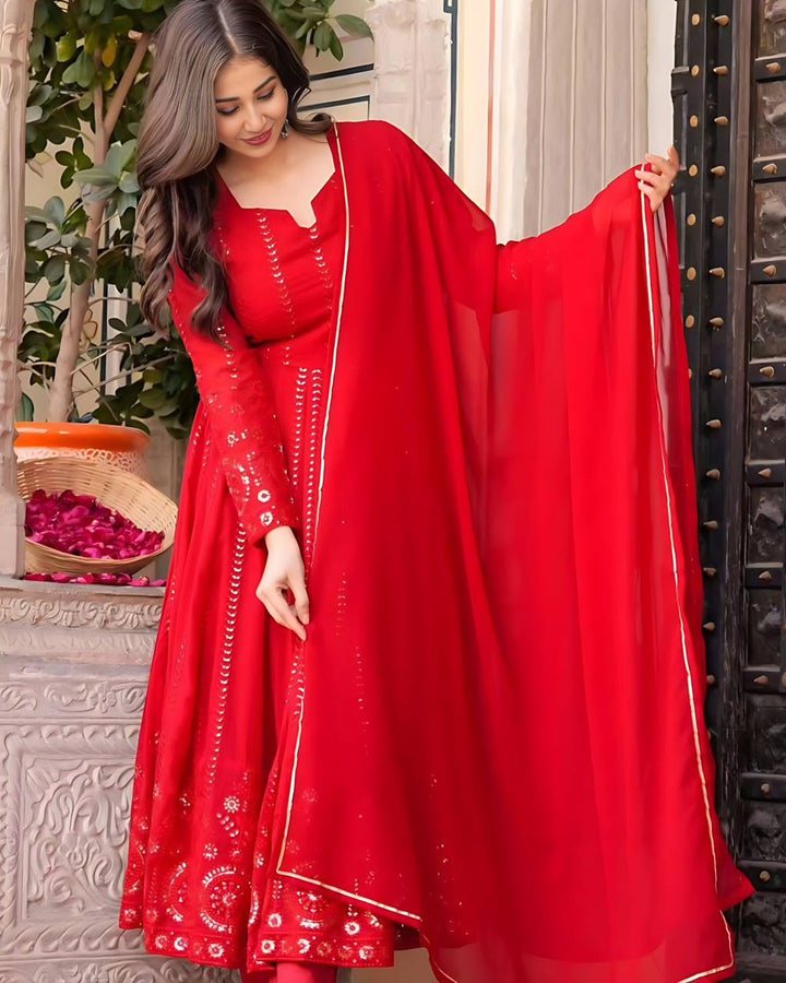 Designer Red Anarkali Suit