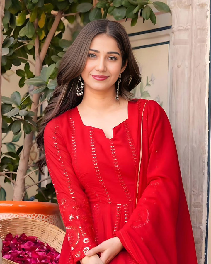 Designer Red Anarkali Suit