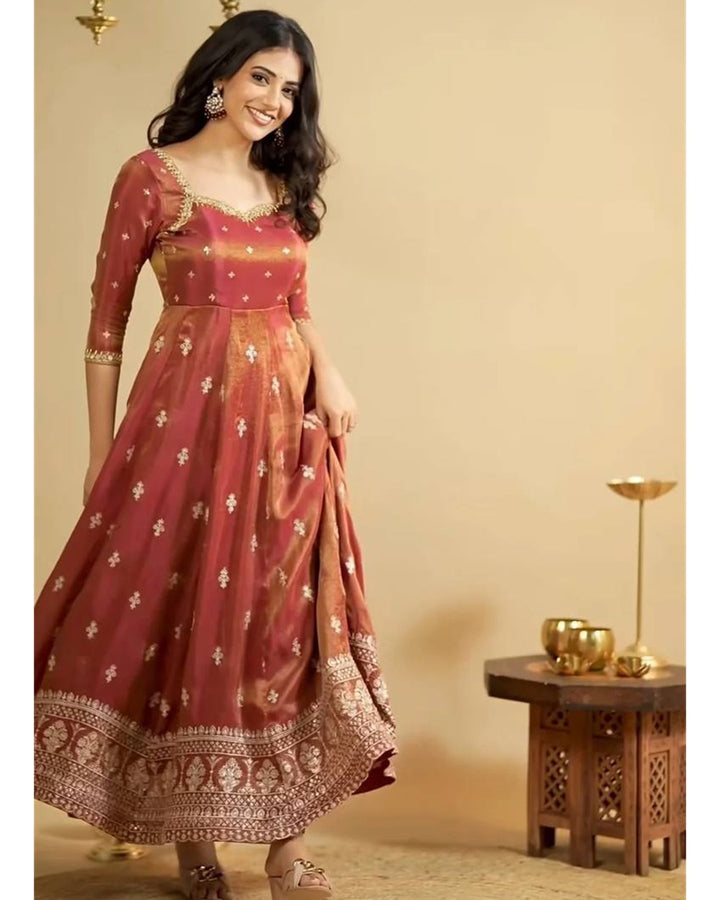 Rust Orange – Premium Embroidered Anarkali for Desirable Women