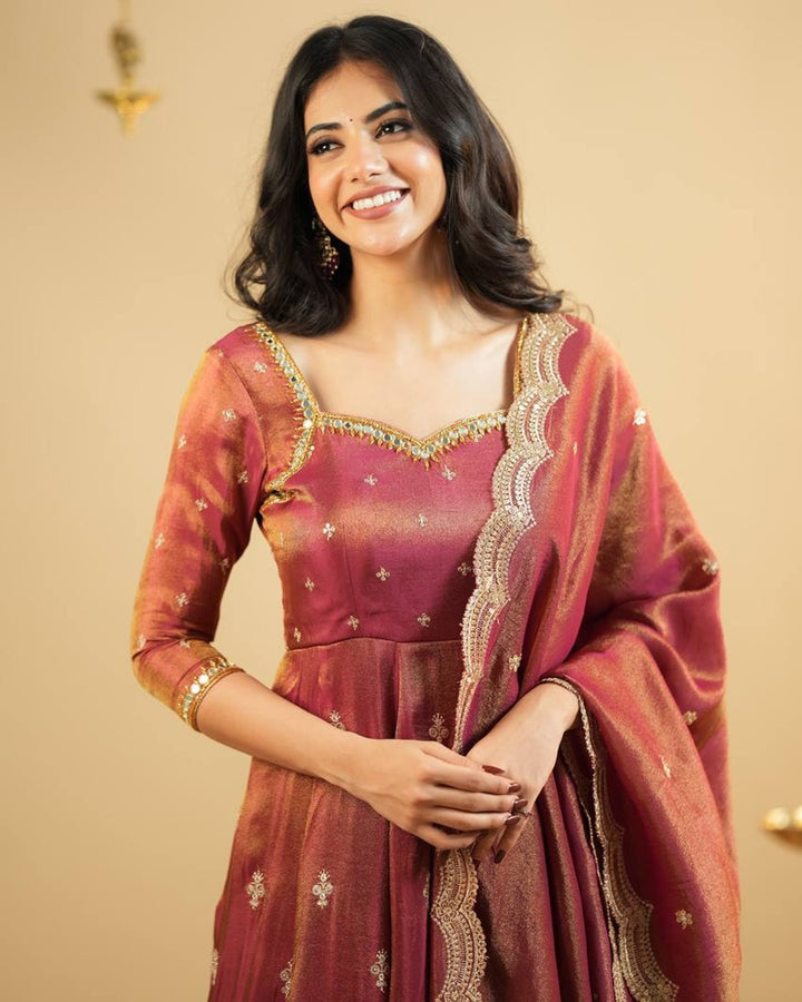 Rust Orange – Premium Embroidered Anarkali for Desirable Women