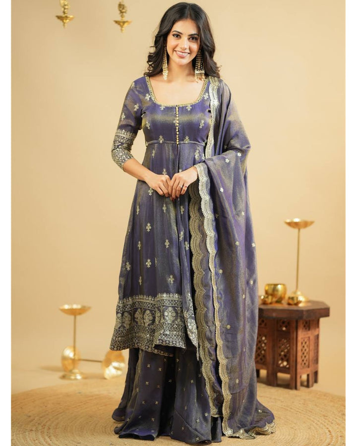 Grey Designer Anarkali Suit with Thread & Sequin Embroidery
