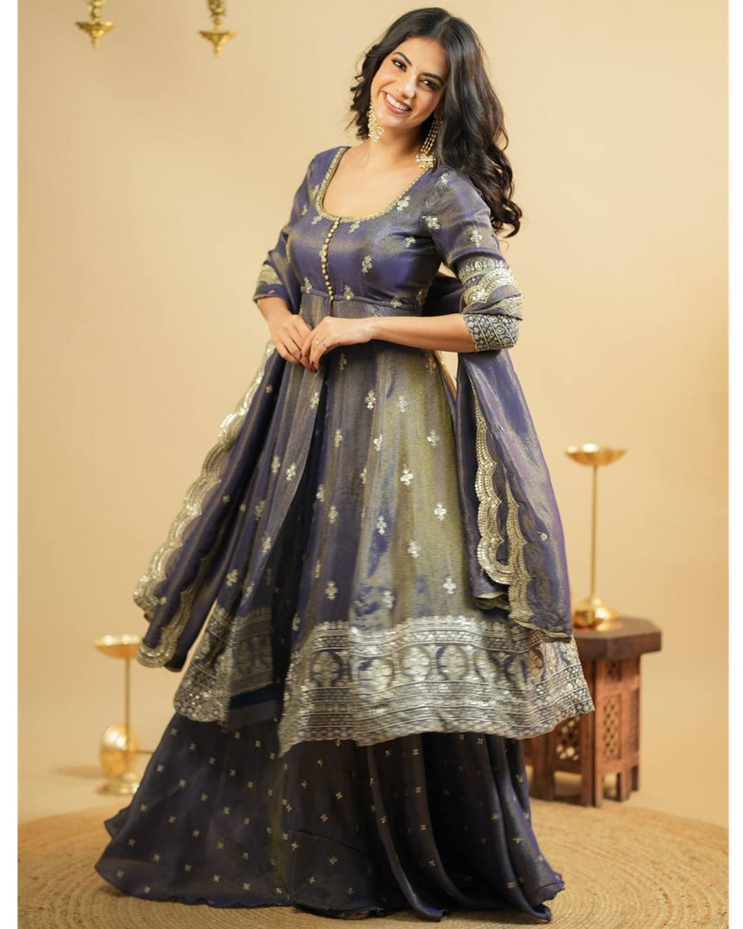 Grey Designer Anarkali Suit with Thread & Sequin Embroidery