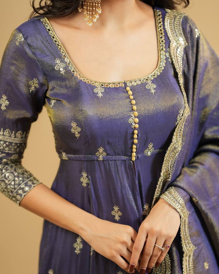 Grey Designer Anarkali Suit with Thread & Sequin Embroidery