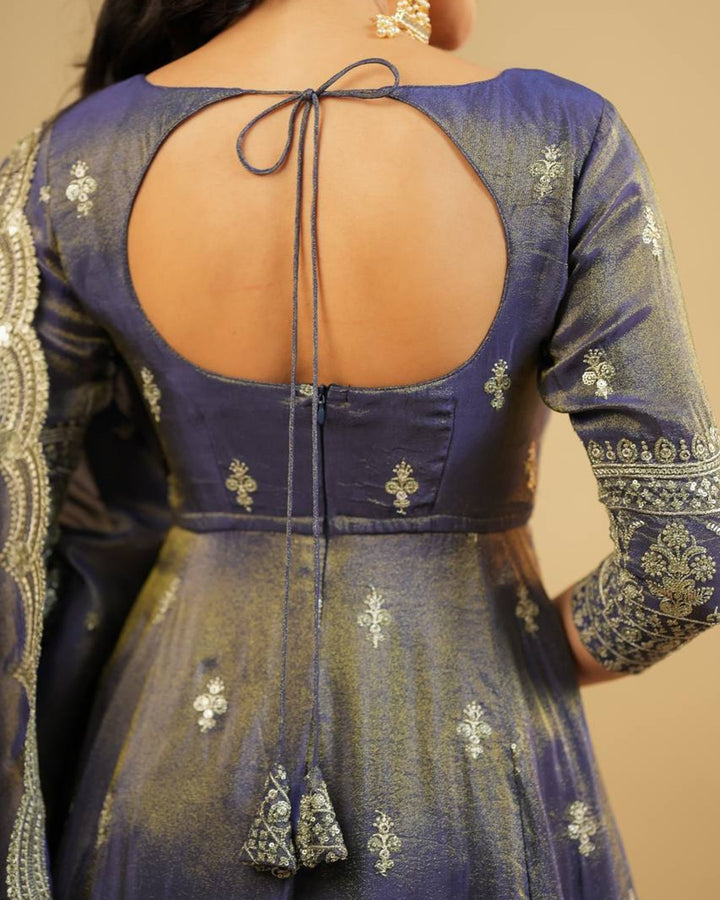 Grey Designer Anarkali Suit with Thread & Sequin Embroidery