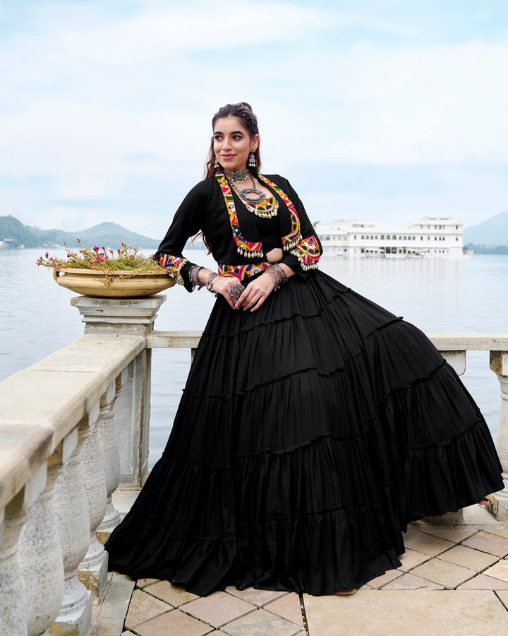 Classic Black Rayon Lehenga Choli for Festive Nights