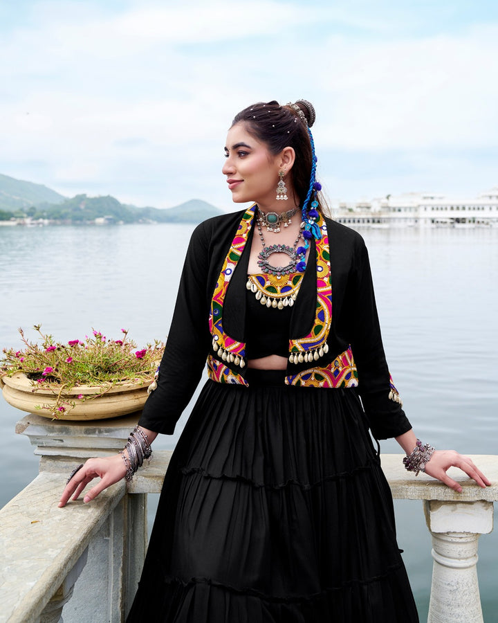 Classic Black Rayon Lehenga Choli for Festive Nights