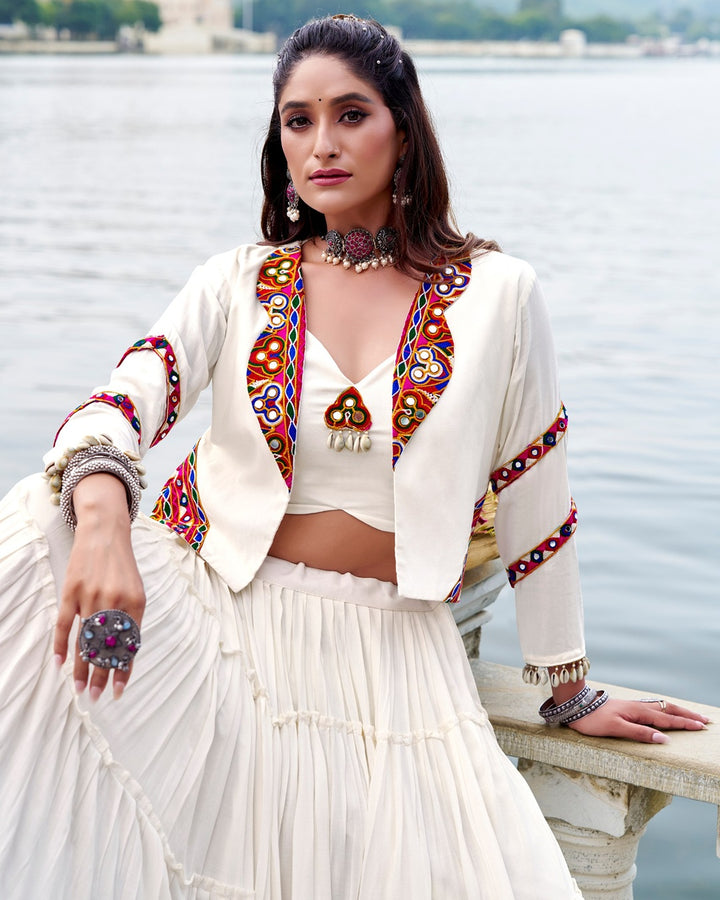 Graceful White Rayon Lehenga Choli for Navratri