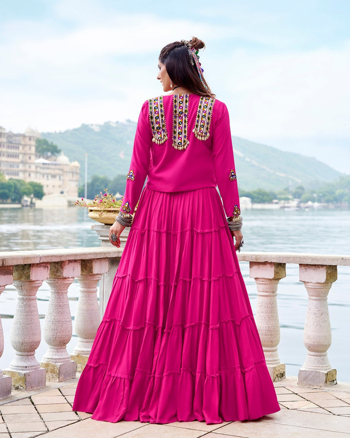 Festive Pink Rayon Lehenga Choli with Graceful Detailing