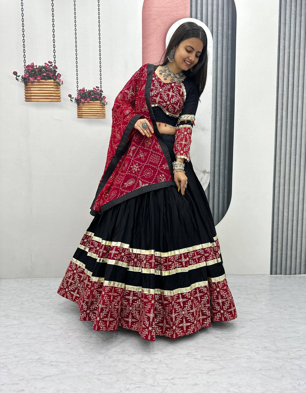 Black Traditional Lehenga with Embroidery & Mirror Highlights