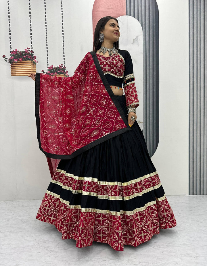 Black Traditional Lehenga with Embroidery & Mirror Highlights