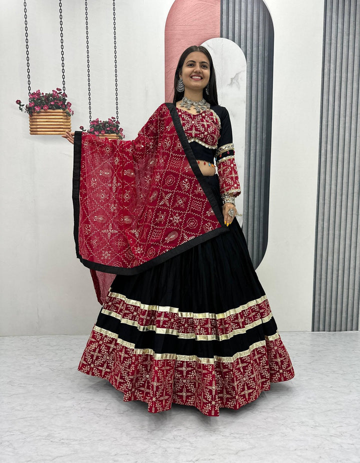 Black Traditional Lehenga with Embroidery & Mirror Highlights