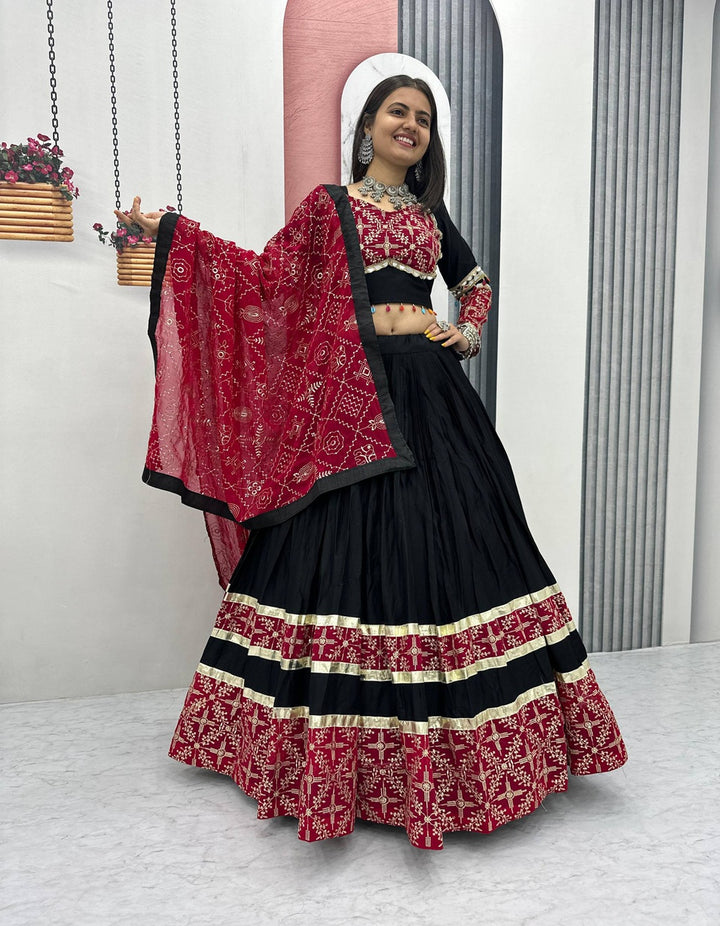 Black Traditional Lehenga with Embroidery & Mirror Highlights