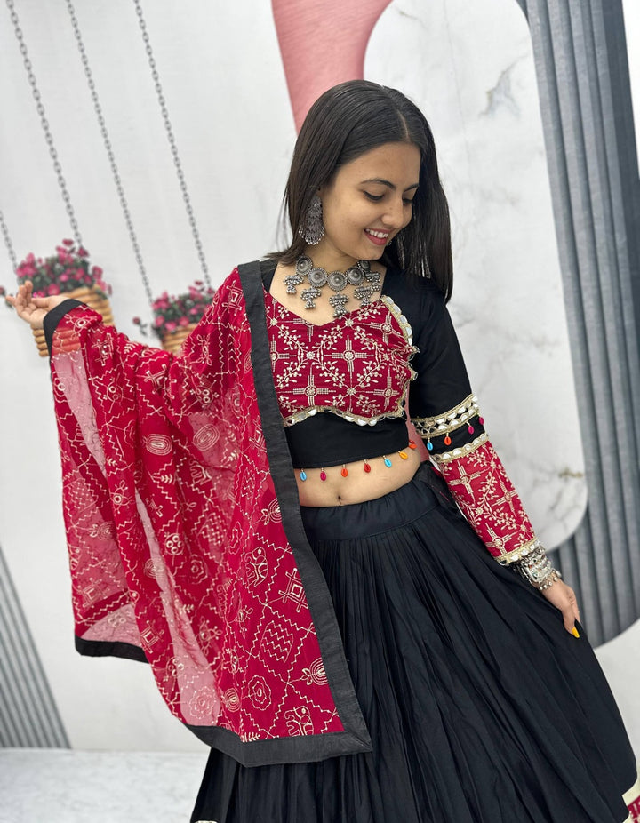 Black Traditional Lehenga with Embroidery & Mirror Highlights