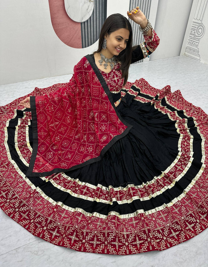 Black Traditional Lehenga with Embroidery & Mirror Highlights