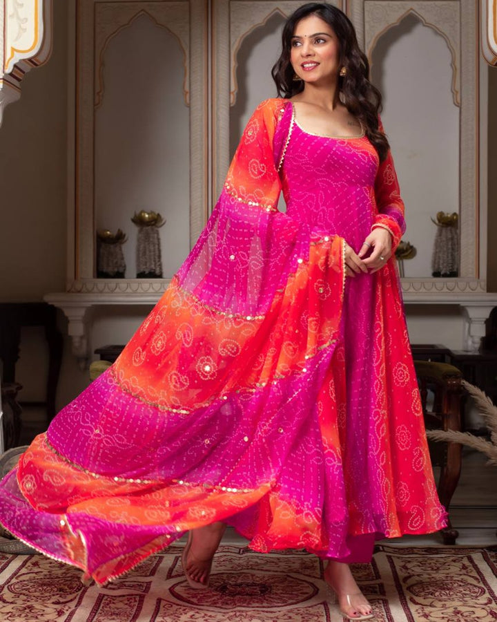 Festive Rangoli Anarkali Suit with Dupatta & Bottoms