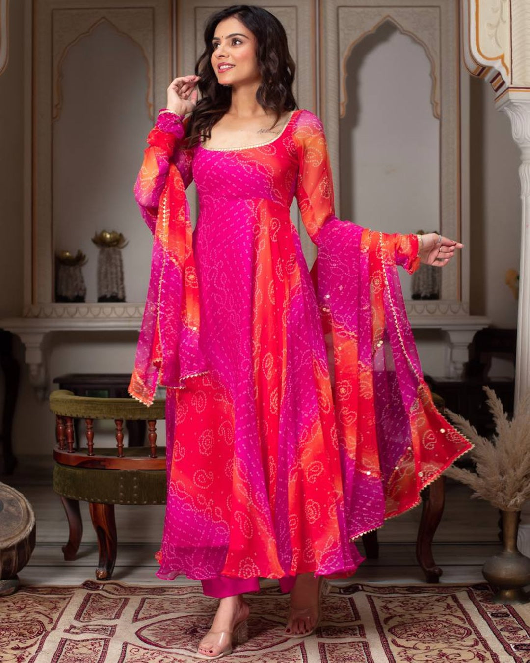 Festive Rangoli Anarkali Suit with Dupatta & Bottoms