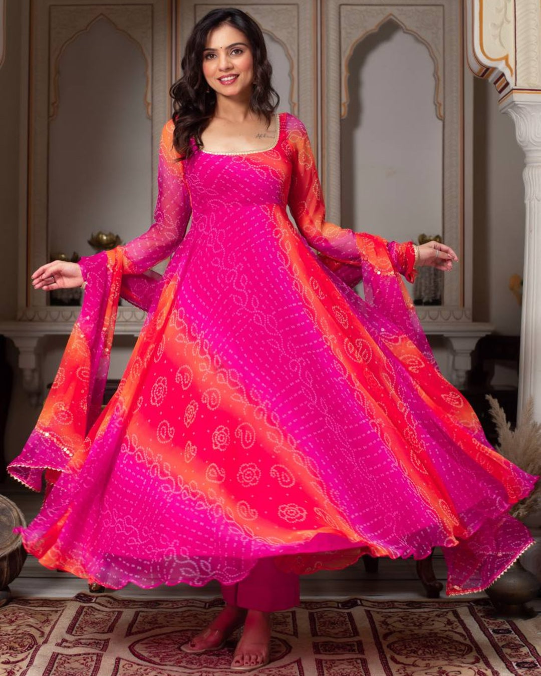 Festive Rangoli Anarkali Suit with Dupatta & Bottoms