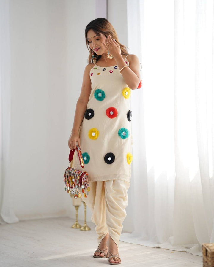Traditional Khadi Cotton Dhoti Kurta with Mirror Khatli Work