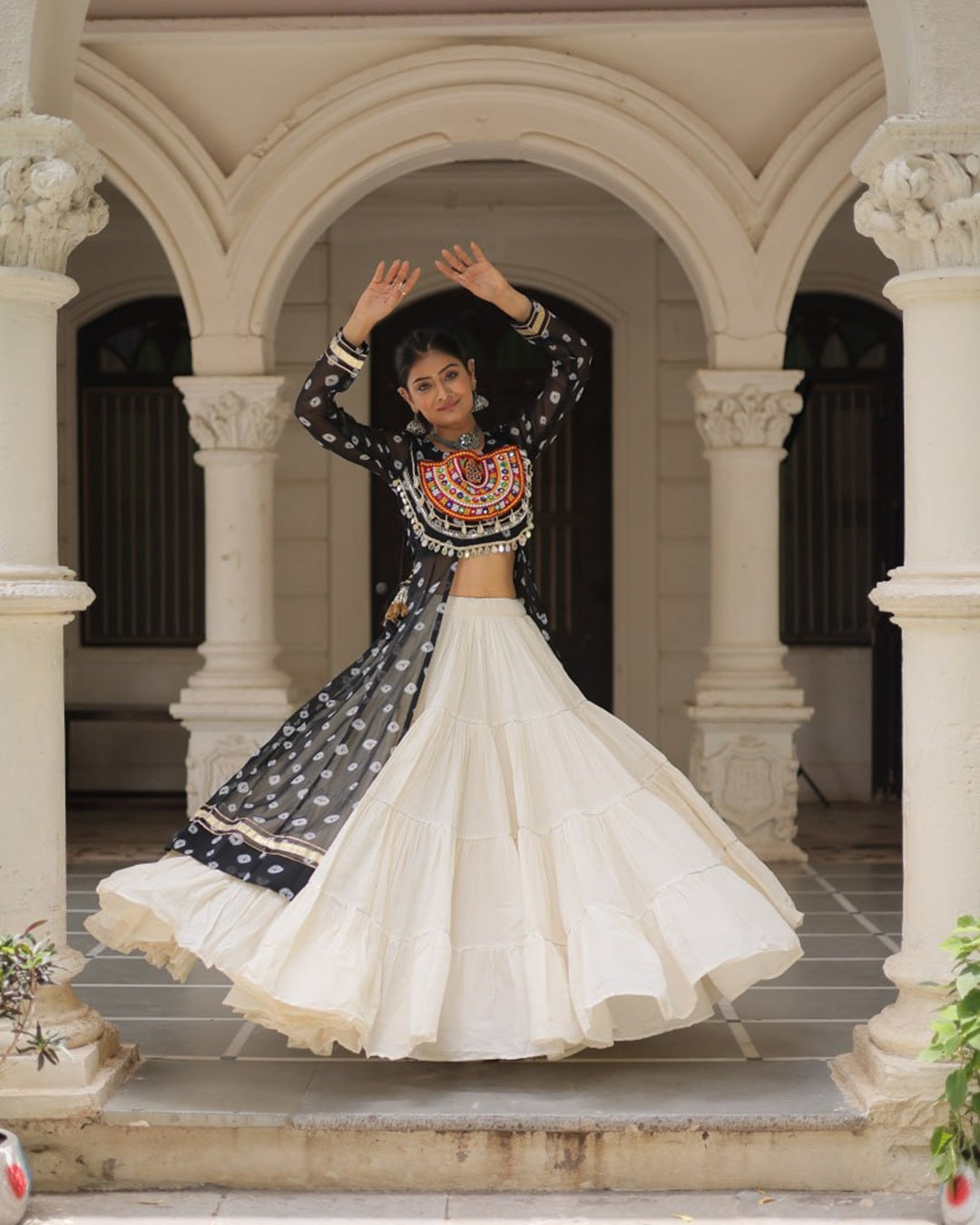 Traditional Black Bandhani Kurti & Cotton Lehenga Set