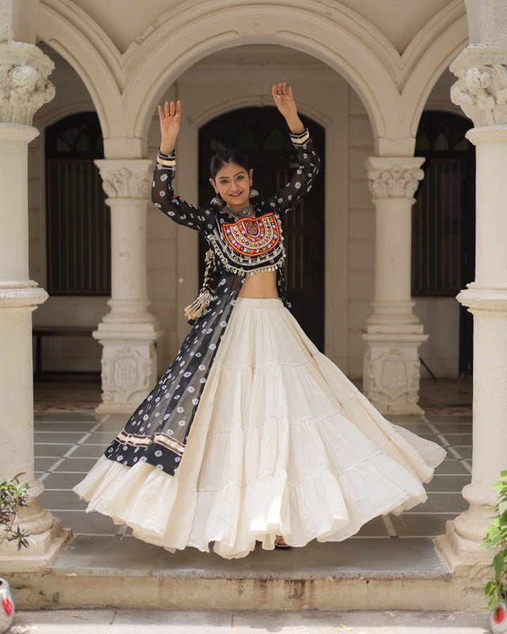 Traditional Black Bandhani Kurti & Cotton Lehenga Set