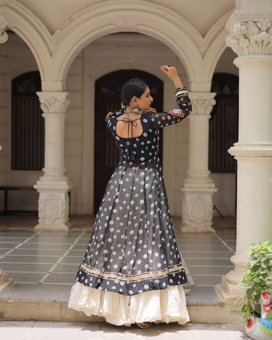 Traditional Black Bandhani Kurti & Cotton Lehenga Set