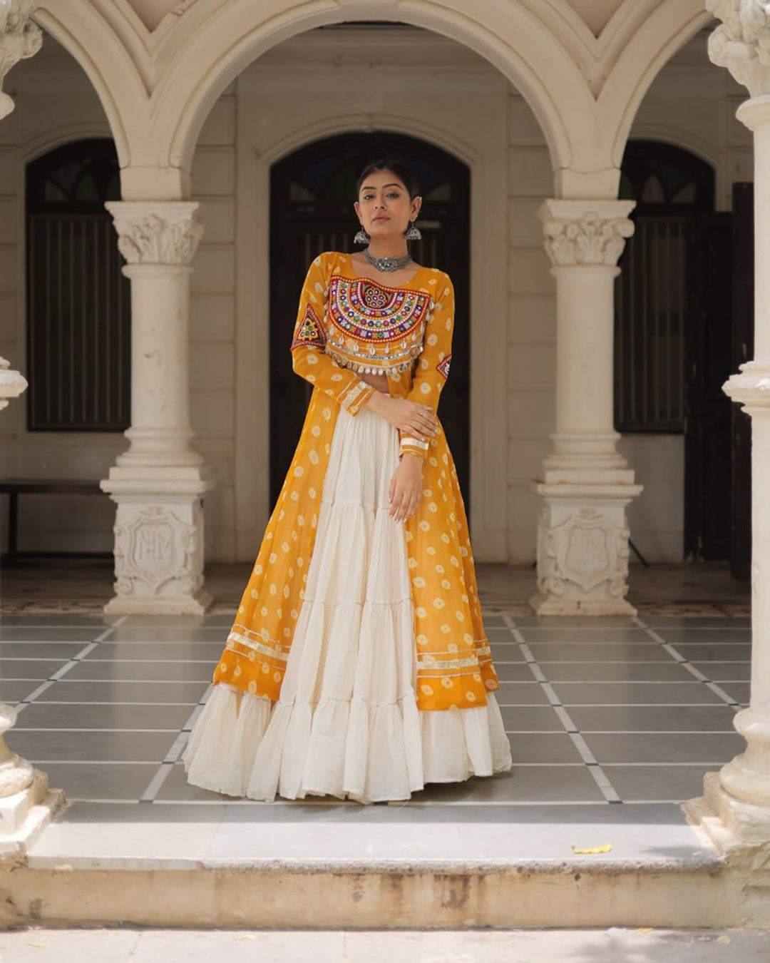 Festive Yellow Bandhani Print Kurti Lehenga Ensemble