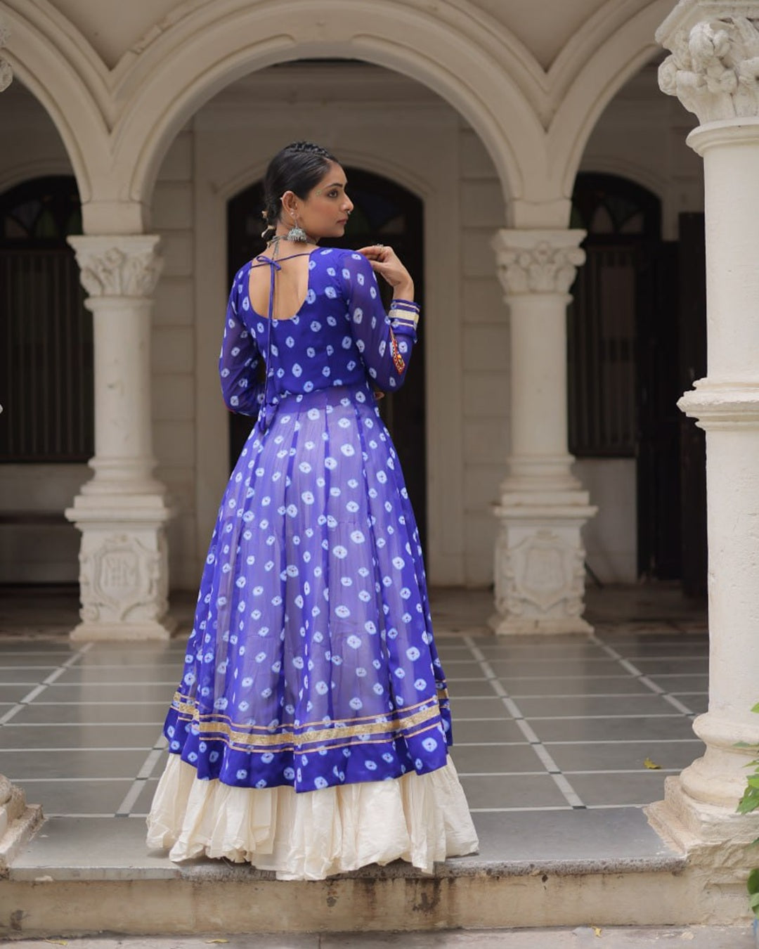 Festive Blue Bandhani Print Kurti Lehenga Ensemble