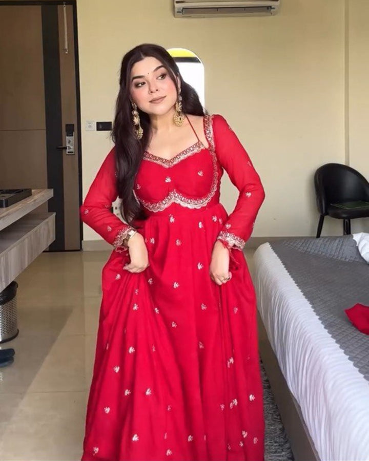 Classic Red Sequin Work Apsara Suit Set