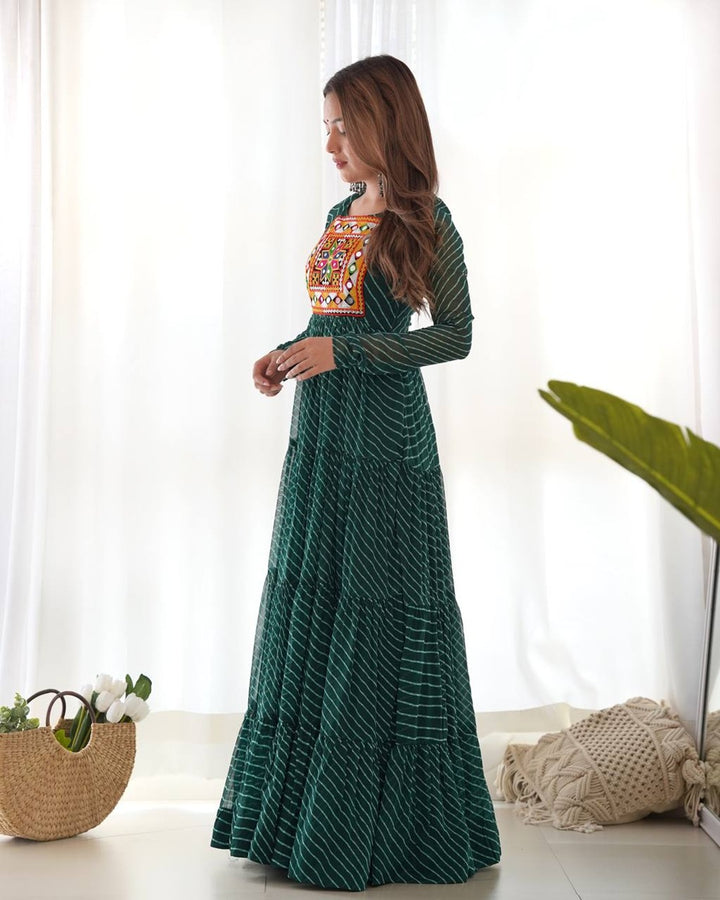Designer Green Georgette Laheriya Gown for Navratri