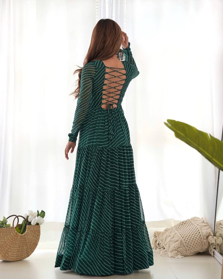 Designer Green Georgette Laheriya Gown for Navratri