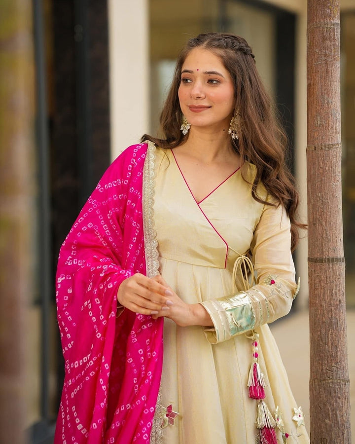 Royal Handmade Anarkali Plazzo Set with Bandhani Dupatta