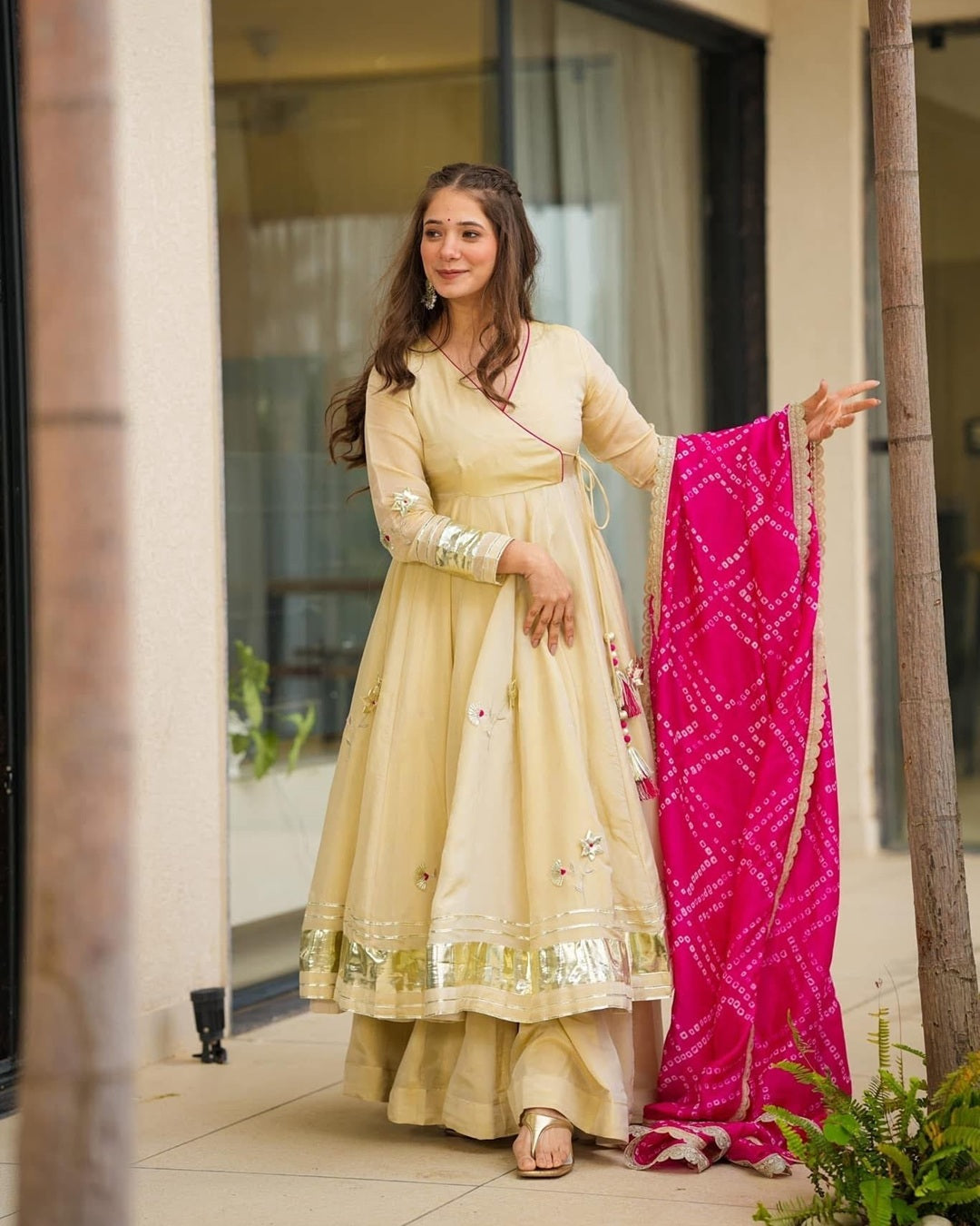 Royal Handmade Anarkali Plazzo Set with Bandhani Dupatta
