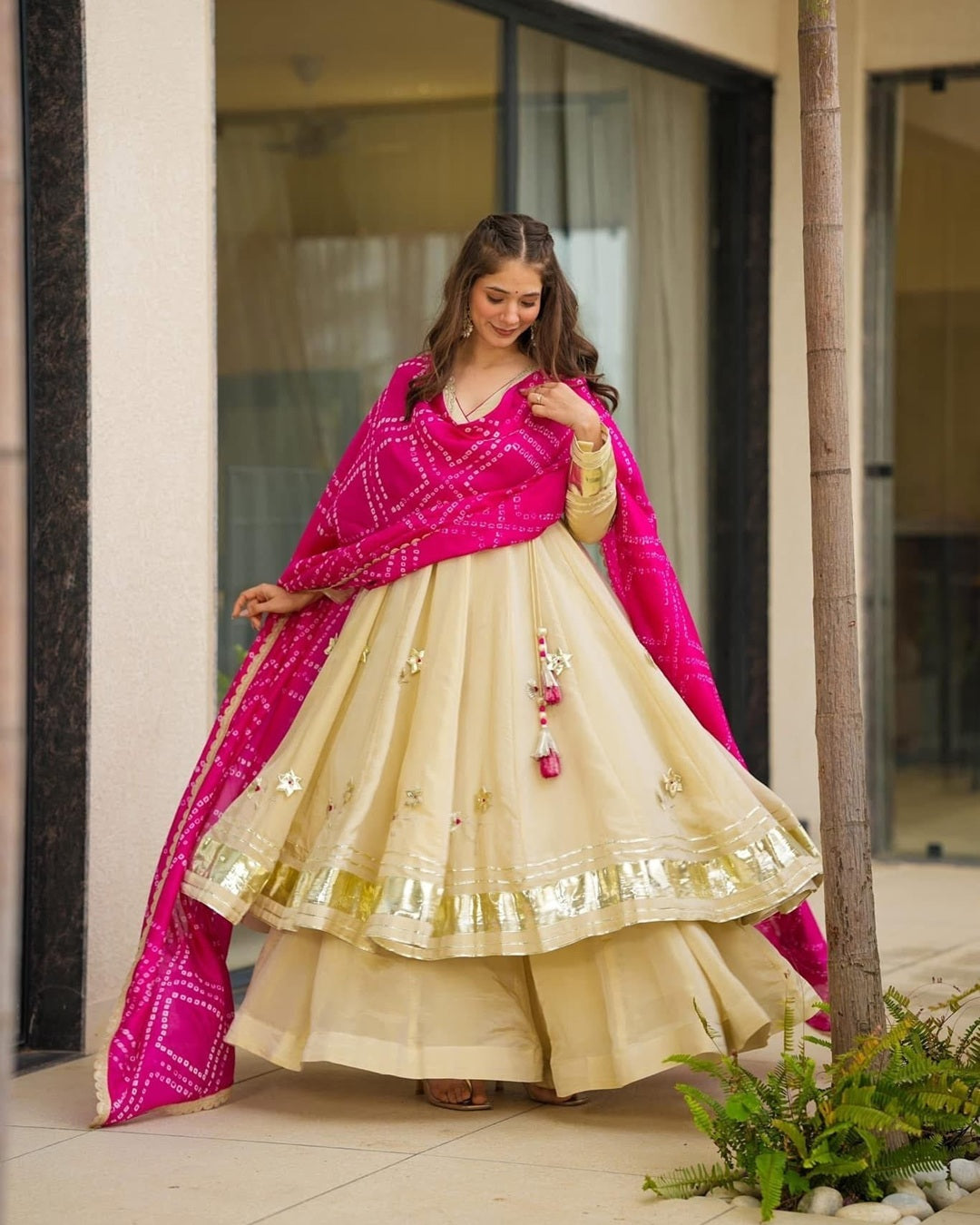 Royal Handmade Anarkali Plazzo Set with Bandhani Dupatta