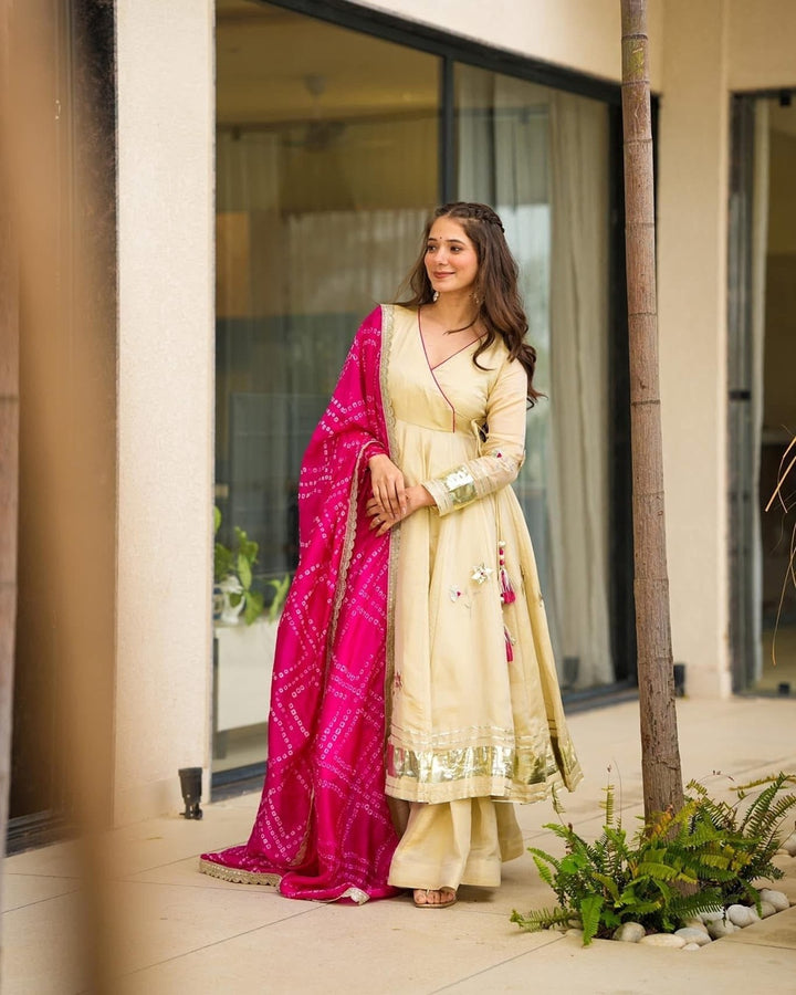 Royal Handmade Anarkali Plazzo Set with Bandhani Dupatta