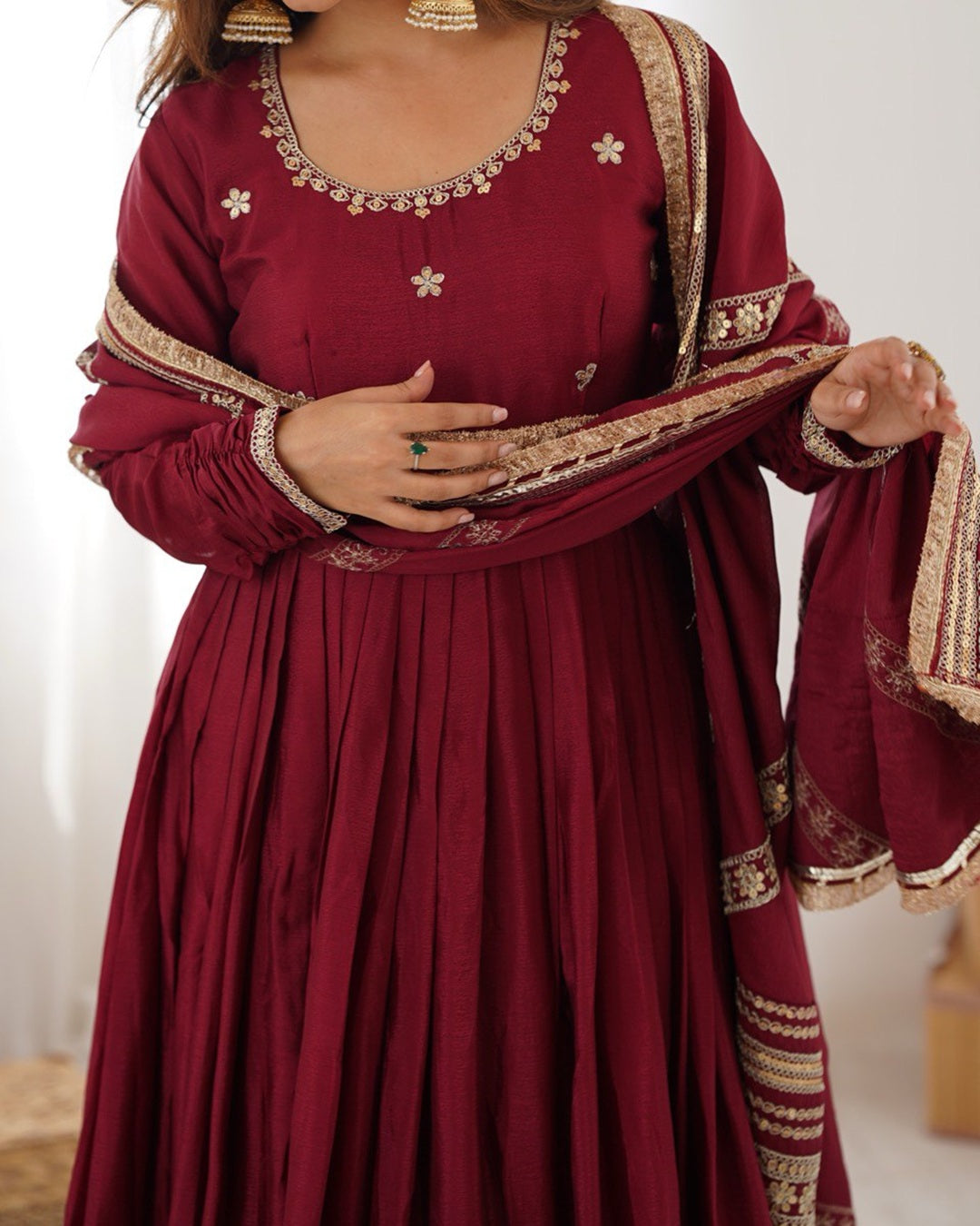 Maroon Signature Chinon Anarkali Suit