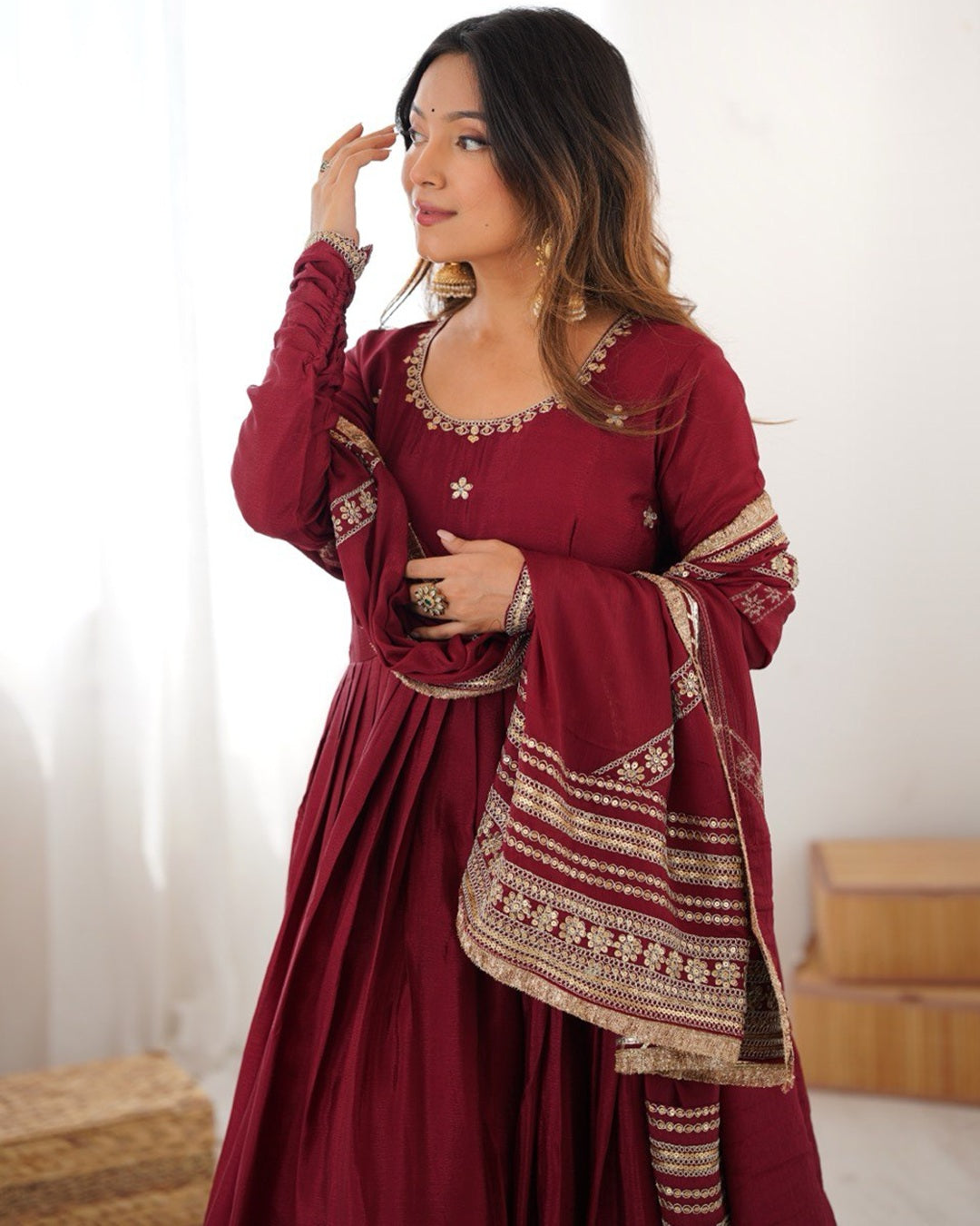Maroon Signature Chinon Anarkali Suit