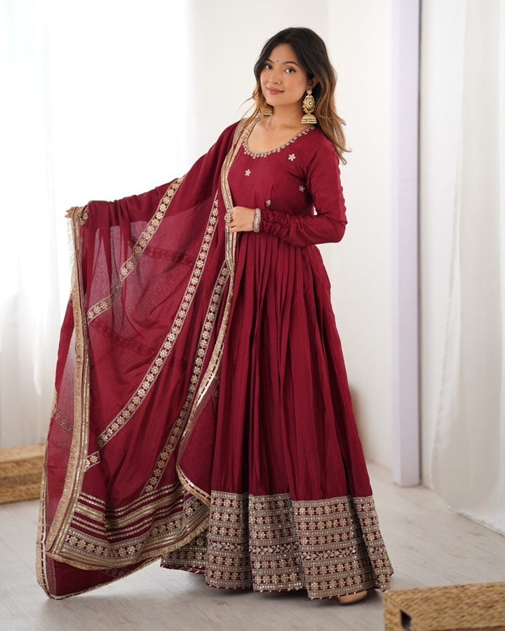 Maroon Signature Chinon Anarkali Suit