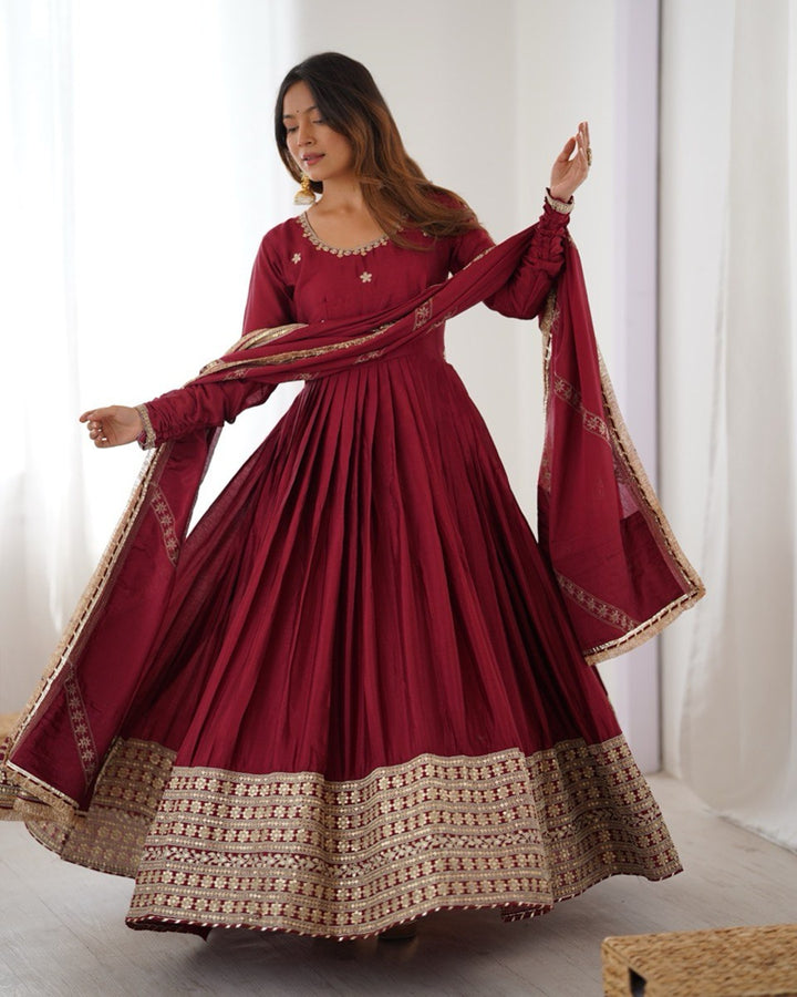 Maroon Signature Chinon Anarkali Suit