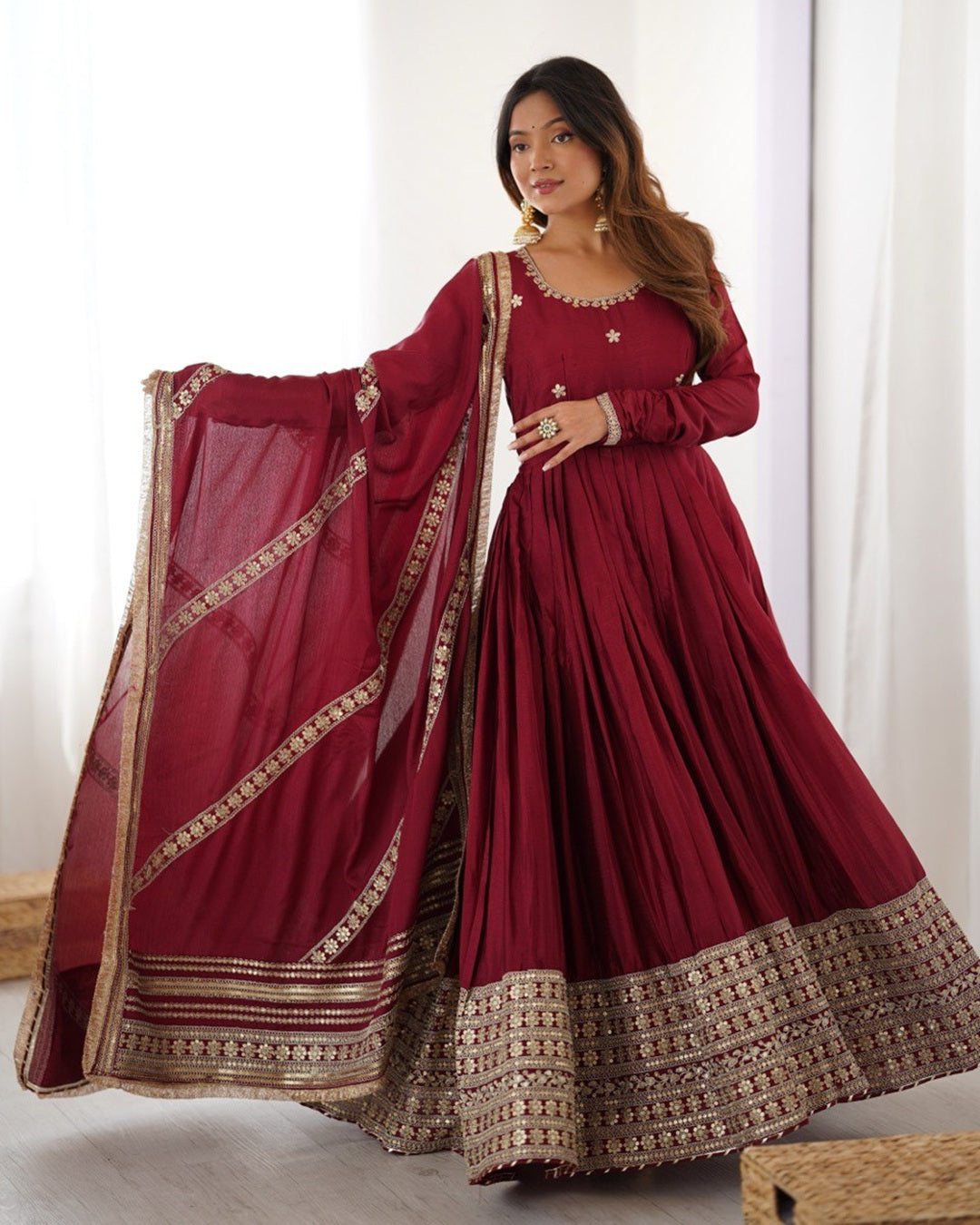 Maroon Signature Chinon Anarkali Suit