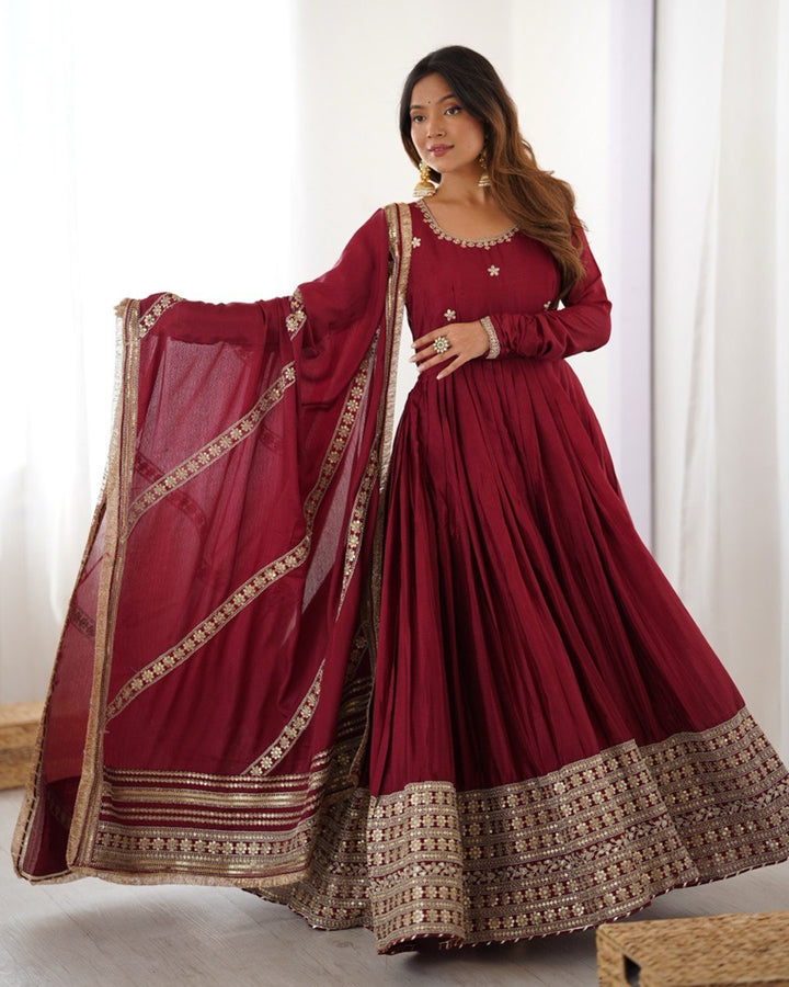 Maroon Signature Chinon Anarkali Suit