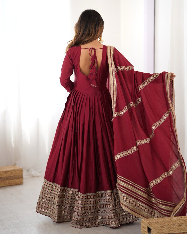 Maroon Signature Chinon Anarkali Suit