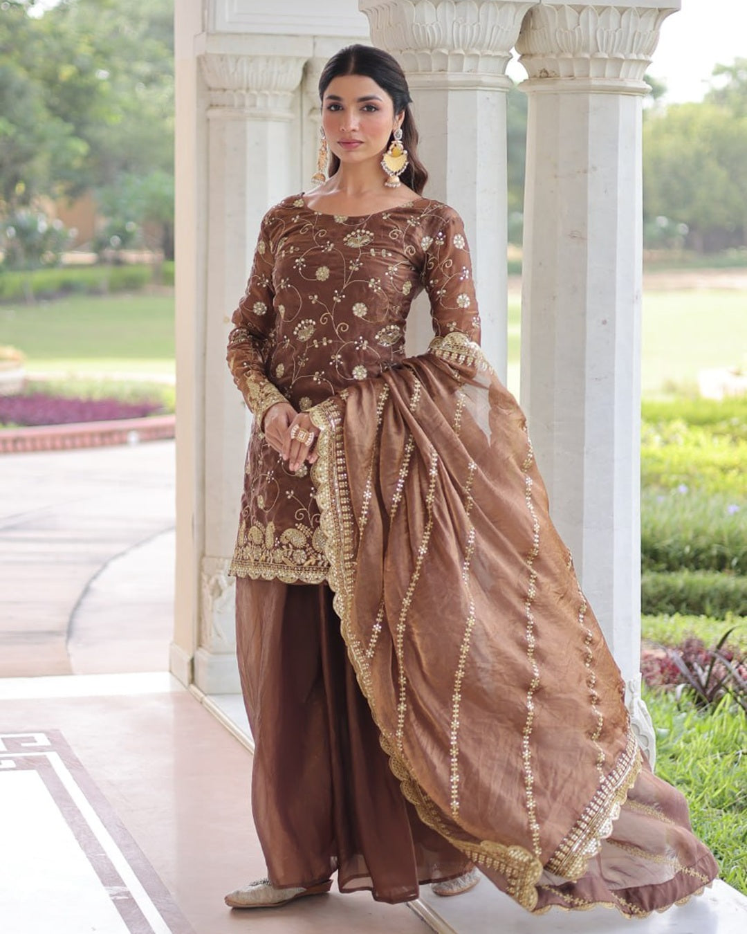 Bronze Fendy Silk Designer Sharara Set