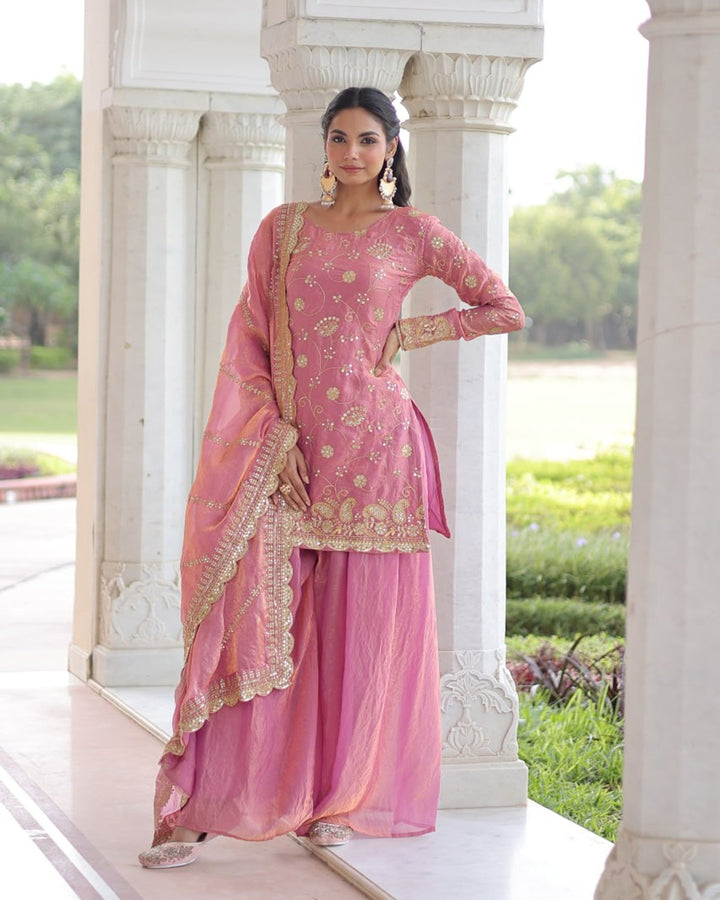 Baby Pink Premium Fendi Silk Sharara Ensemble