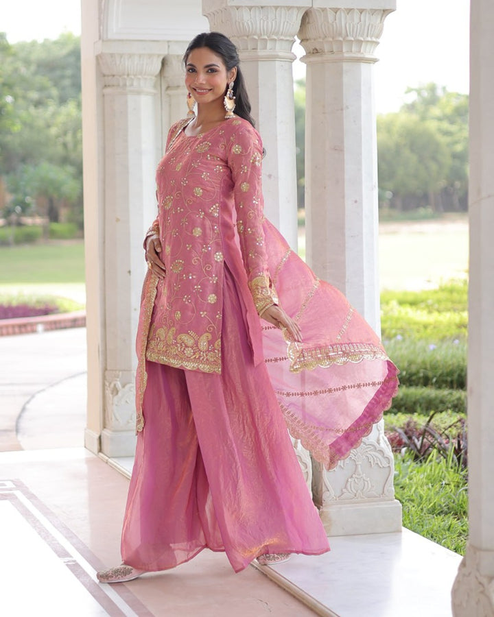 Baby Pink Premium Fendi Silk Sharara Ensemble