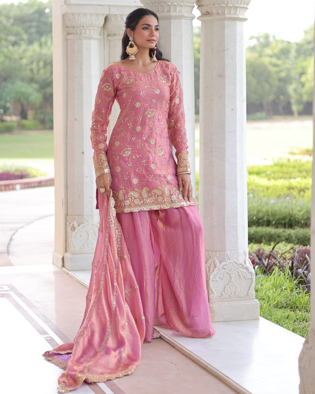 Baby Pink Premium Fendi Silk Sharara Ensemble