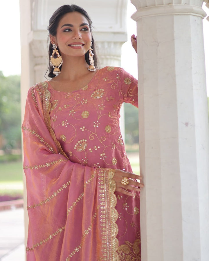 Baby Pink Premium Fendi Silk Sharara Ensemble